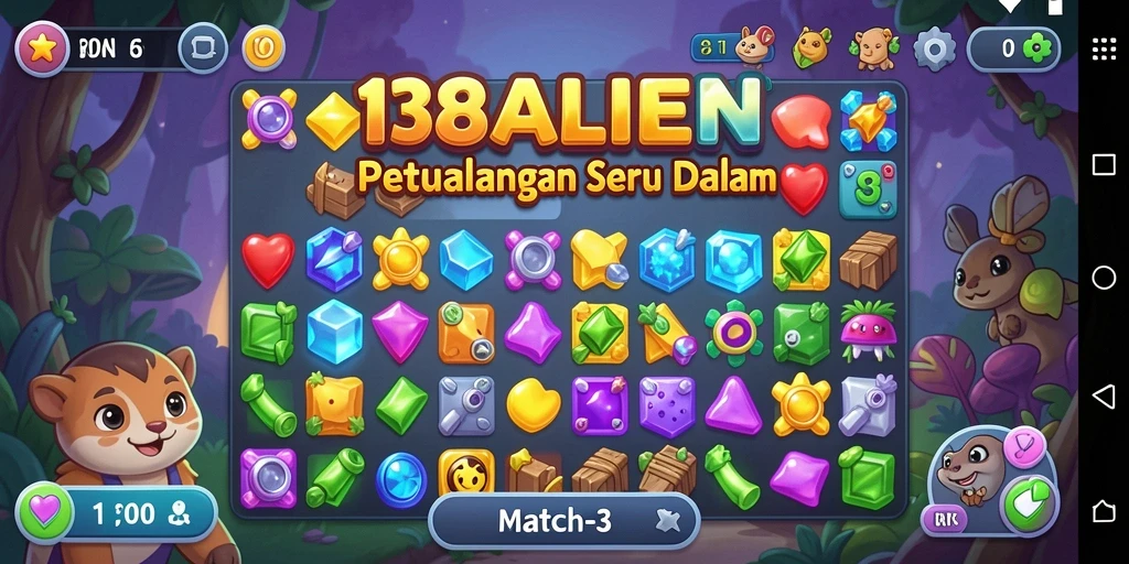 Tangkapan layar gameplay 138ALIEN yang menampilkan tantangan Match-3.