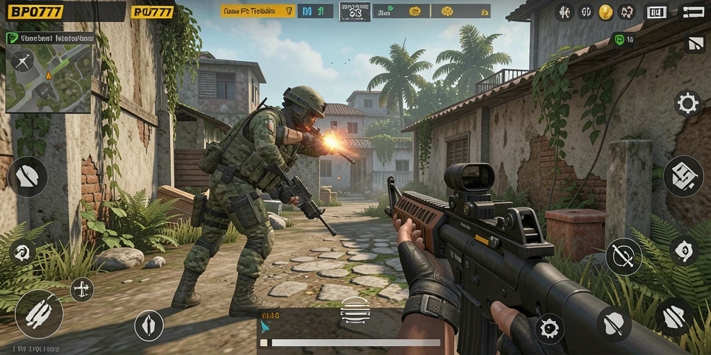 Gameplay BPO777 yang mendebarkan dalam pertempuran FPS.