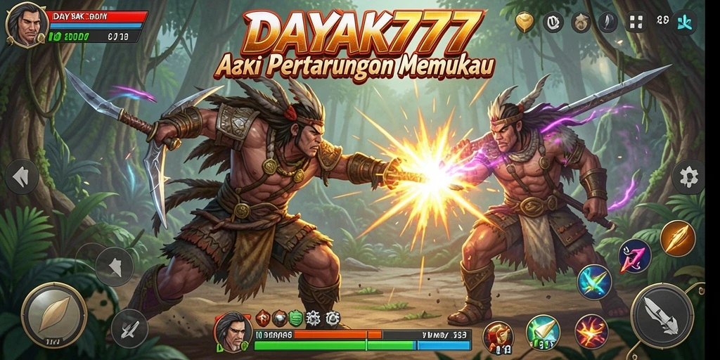 Screenshot utama menunjukkan aksi seru dalam permainan DAYAK777.